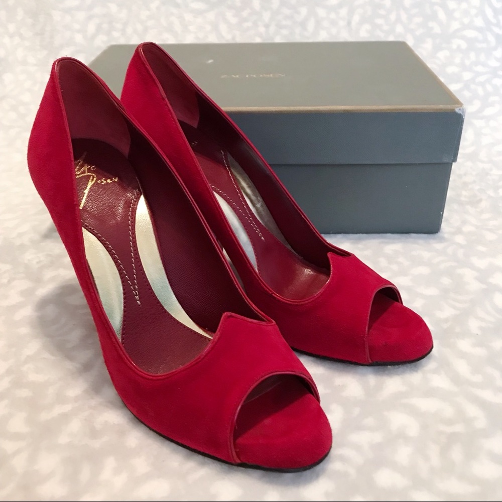 Zac Posen Red Suede Indiana Peep-toe Heels w/Box!
